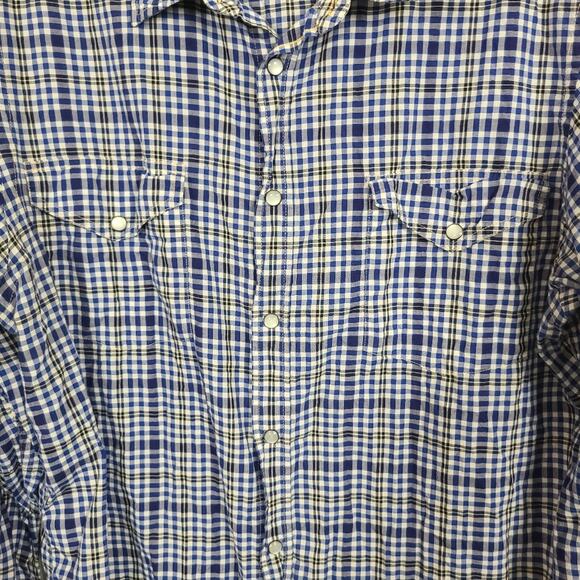 SuperbadShirt Men  Blue White Check Long Sleeve Snap Rodeo Westercore Shirt XXL - Picture 3 of 11